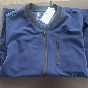 Figs Navy Bomber Jacket with Black Trim and Zip Pocket